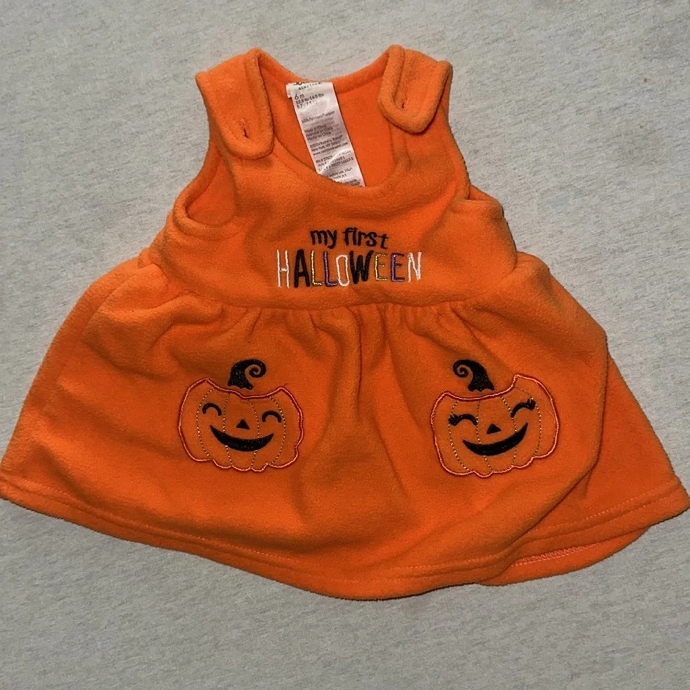 Kids Size 6M Baby Starters Orange and Black Halloween Costume.